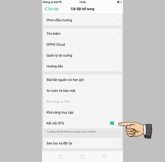 Bật kết nối OTG